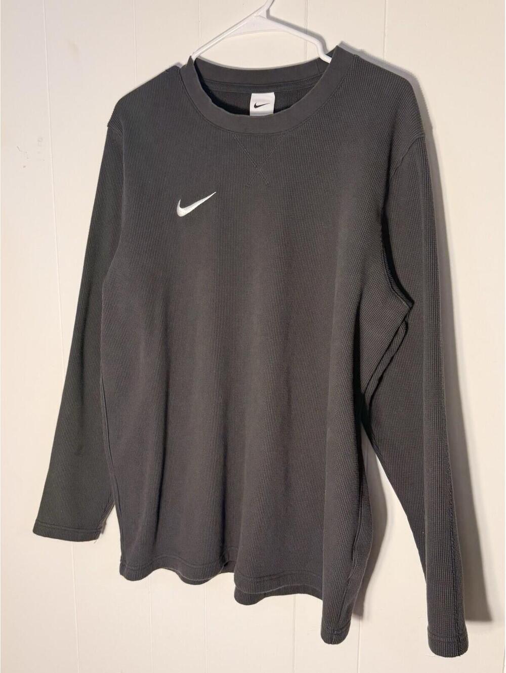 NIKE Thermal Waffle Knit Crew Neck Gray Long Sleeve Pullover Top VTG - Size XL